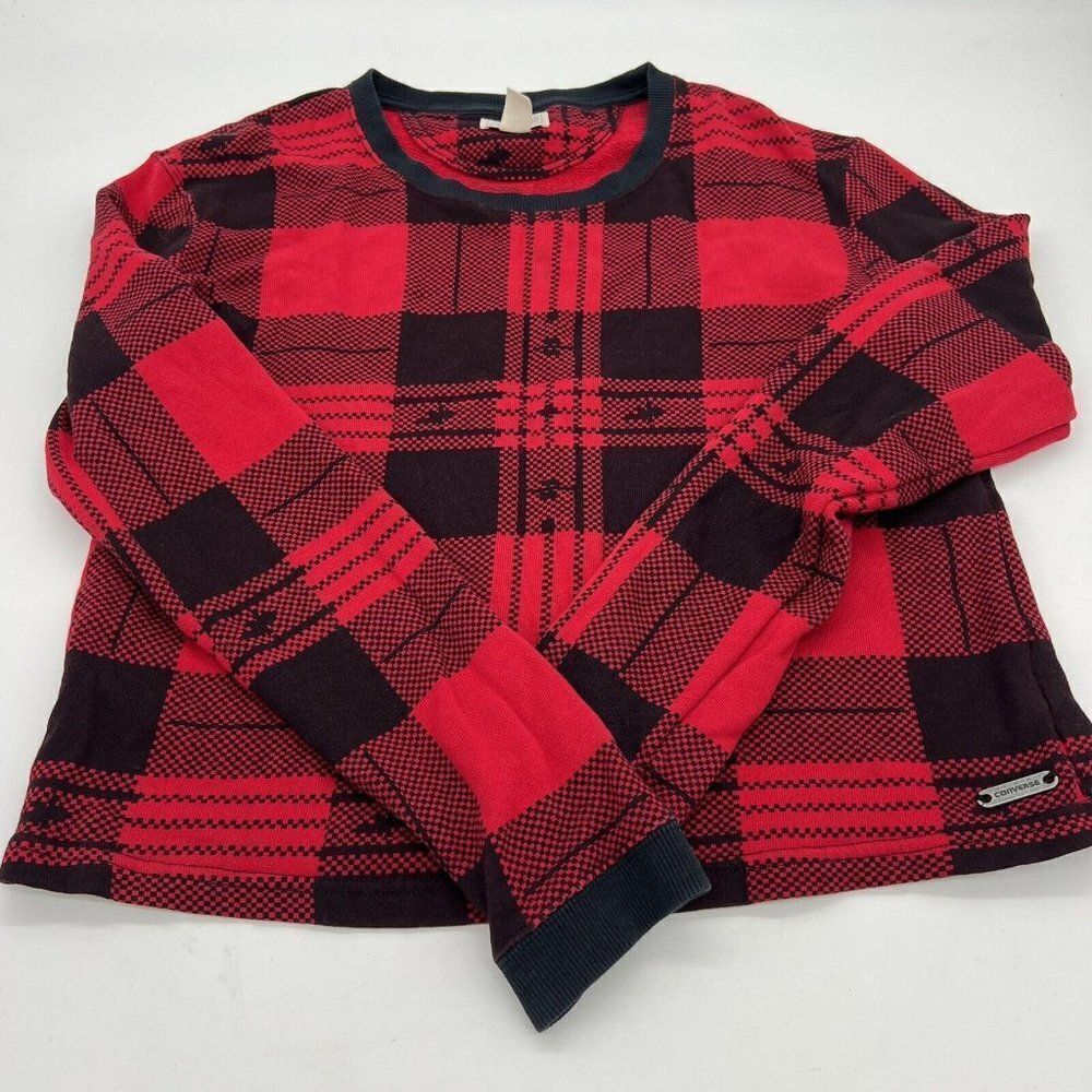 Converse All Star Red Plaid Sweater size medium